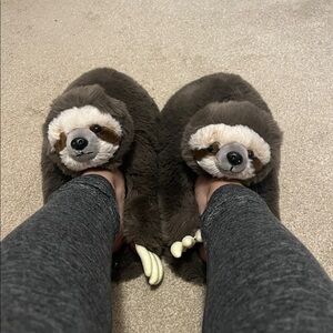 Cozy Sloth Plush Slippers - Brown and Cream